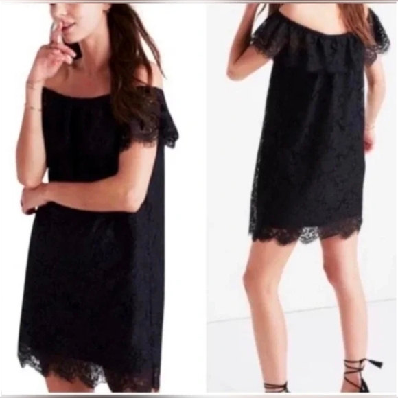 Madewell Dresses & Skirts - Madewell Dusk Lace Off-the-Shoulder Black Dress Size 10, Worn Once